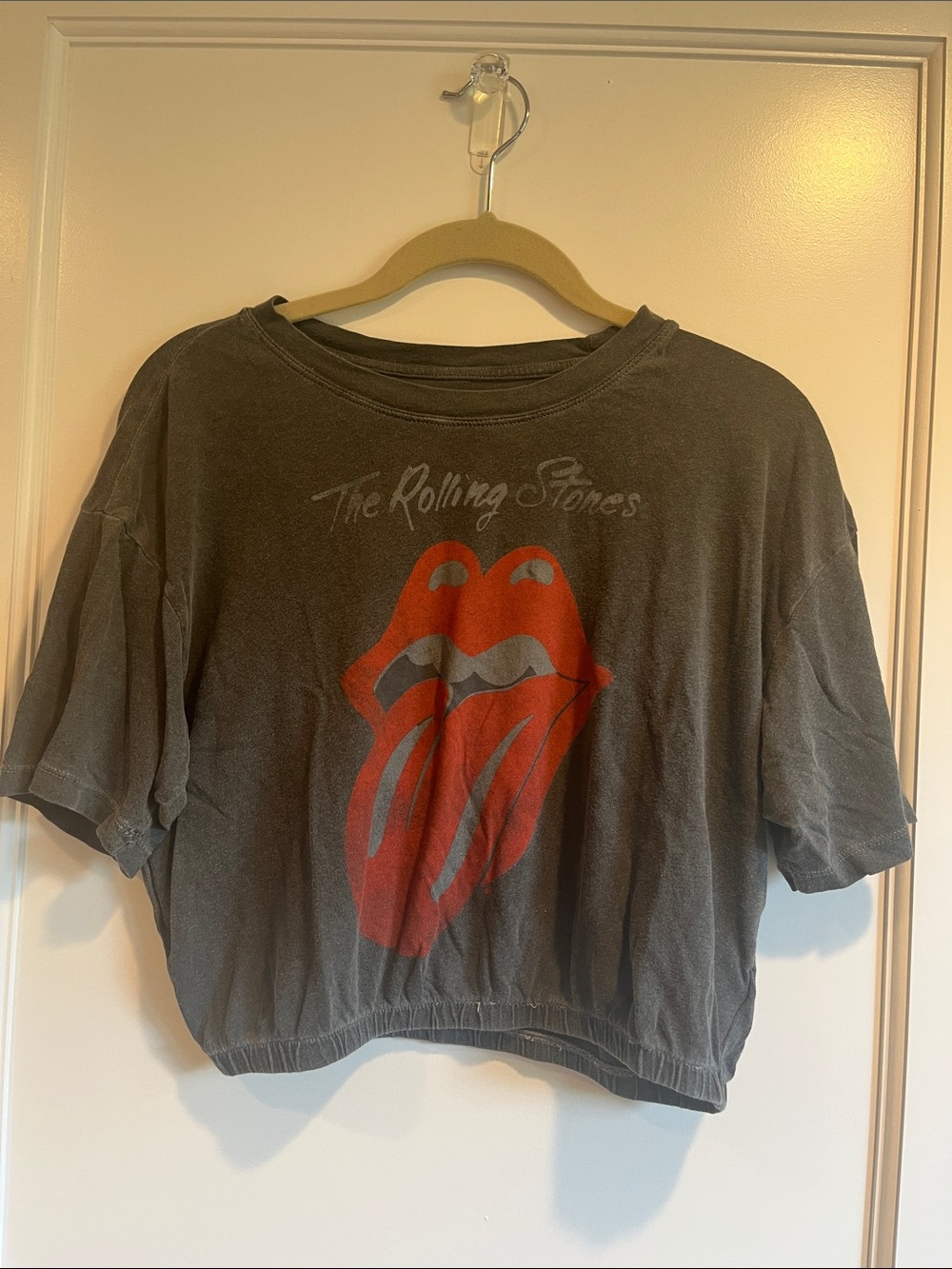 the Rolling Stones Charcoal Tee with Red Tongue Graphic